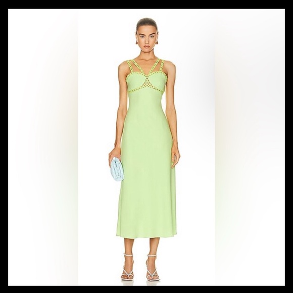 SIMKHAI SEVILLA CROCHET W/ METAL-RING HALTER MIDI DRESS LIME Sz various - Picture 1 of 7